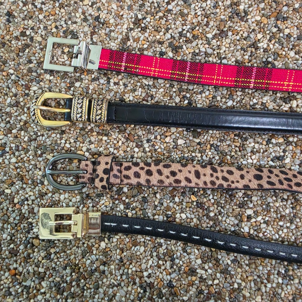 Vintage Skinny Belt Bundle 4pc Red Plaid Leopard Print Black Leather Patent L M